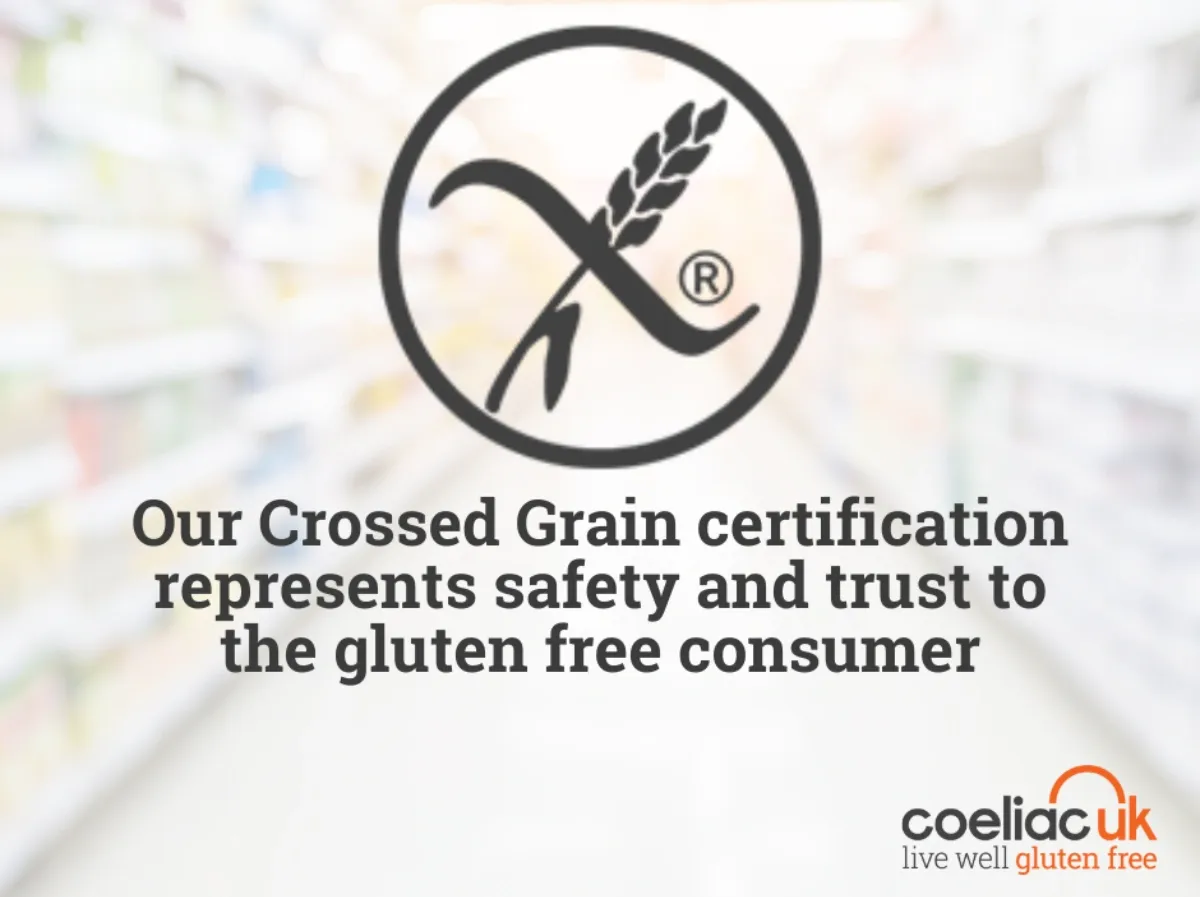 Coeliac UK Crossed Grain certification symbol representing safety and trust for gluten-free consumers.