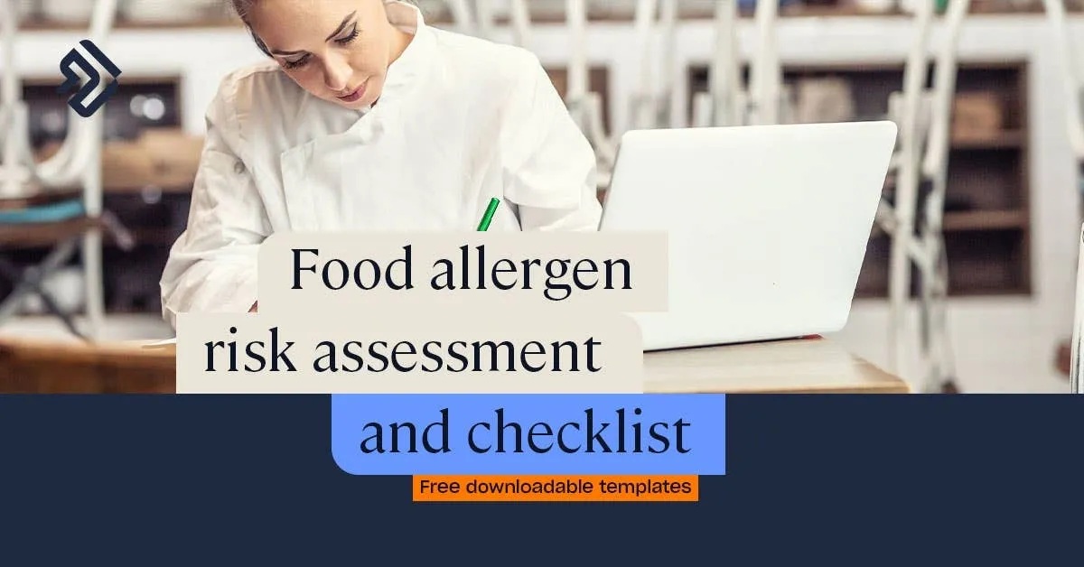 Food allergen risk assessment and checklist with free downloadable templates shown on a laptop screen.