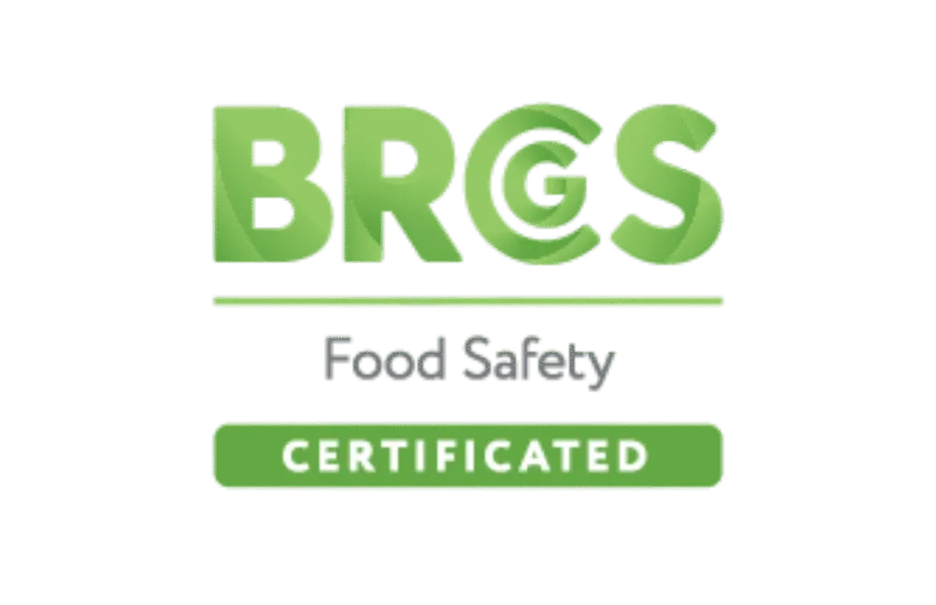 BRCGS Food Safety certificated logo in green with Mérieux NutriSciences AQ reference.