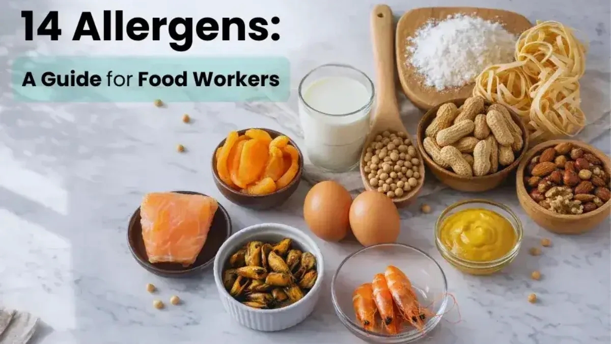 FSA UK allergen recalls: Analysis of UK Incidents 2020-2024 2 A visual guide showing common 14 food allergens including nuts, seafood, eggs, milk, and wheat for food workers.