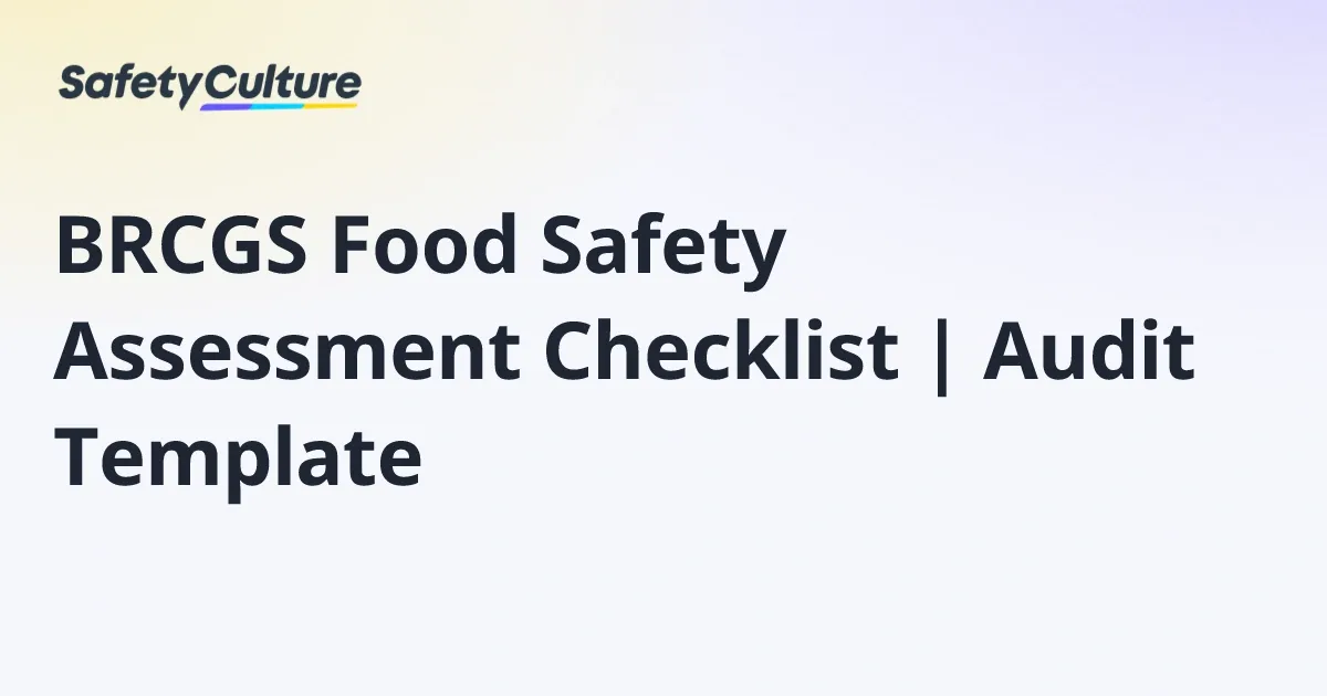BRCGS Food Safety Assessment Checklist and Audit Template by SafetyCulture with a gradient background.