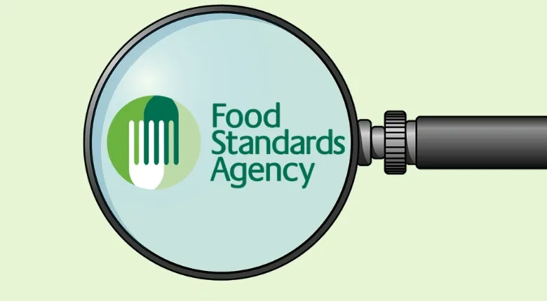 Natasha's Law Requirements: PPDS Allergen Labelling Requirements for UK Food Businesses 6 Magnifying glass highlighting the Food Standards Agency logo with a green fork symbol on a light background.